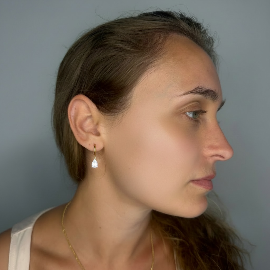 Gold plated on Sterling Silver Pear Cut Cubic Zirconia Drop Earrings