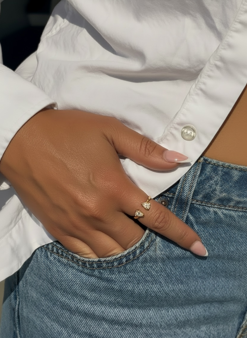 9ct Yellow Gold Toi et Moi Open Cuff Pear Cubic Zirconia Ring