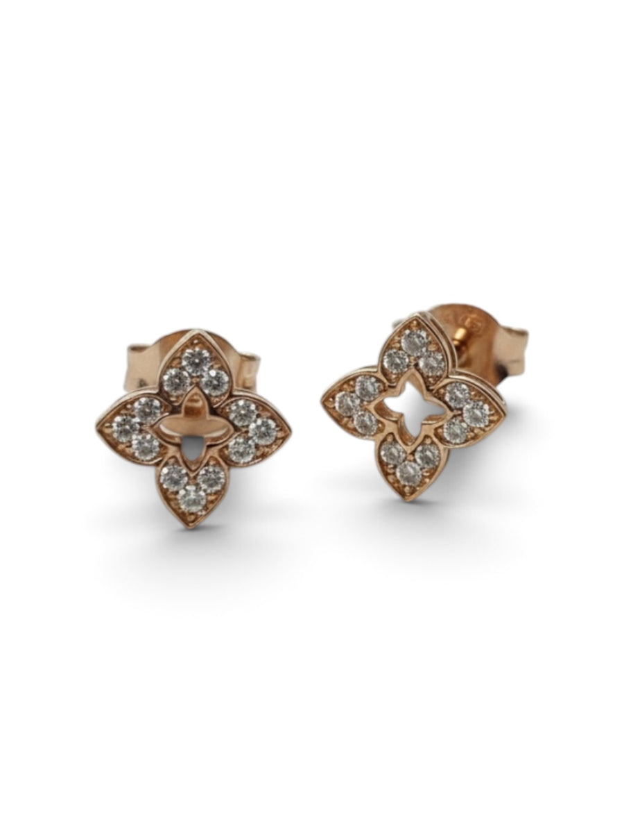 Rose gold on sterling silver Clover Cubic Zirconia Stud Earrings
