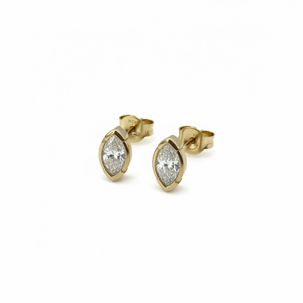9ct Gold Bezel Set Marquise Lab Grown Diamond Stud Earrings 0.50ct