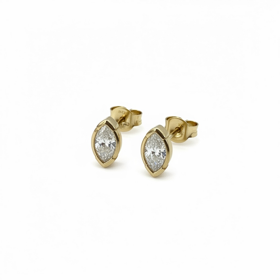 9ct Gold Bezel Set Marquise Lab Grown Diamond Stud Earrings 0.50ct