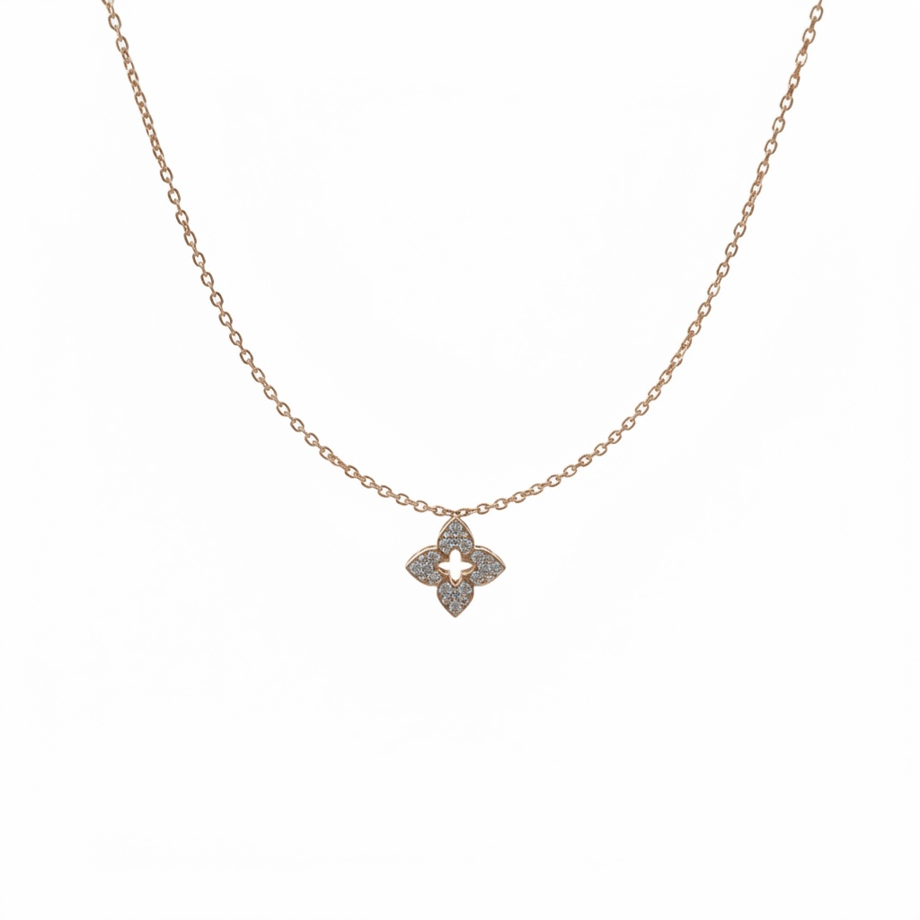 Rose gold plated on Sterling Silver Clover Cubic Zirconia Necklace
