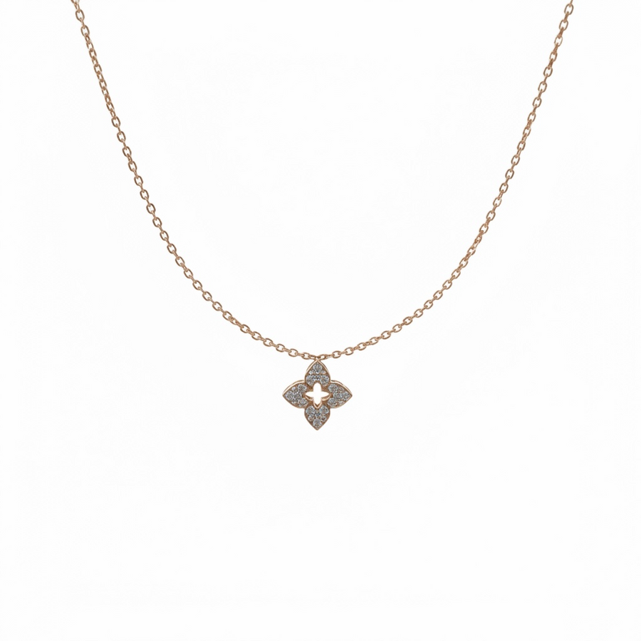 Rose gold plated on Sterling Silver Clover Cubic Zirconia Necklace