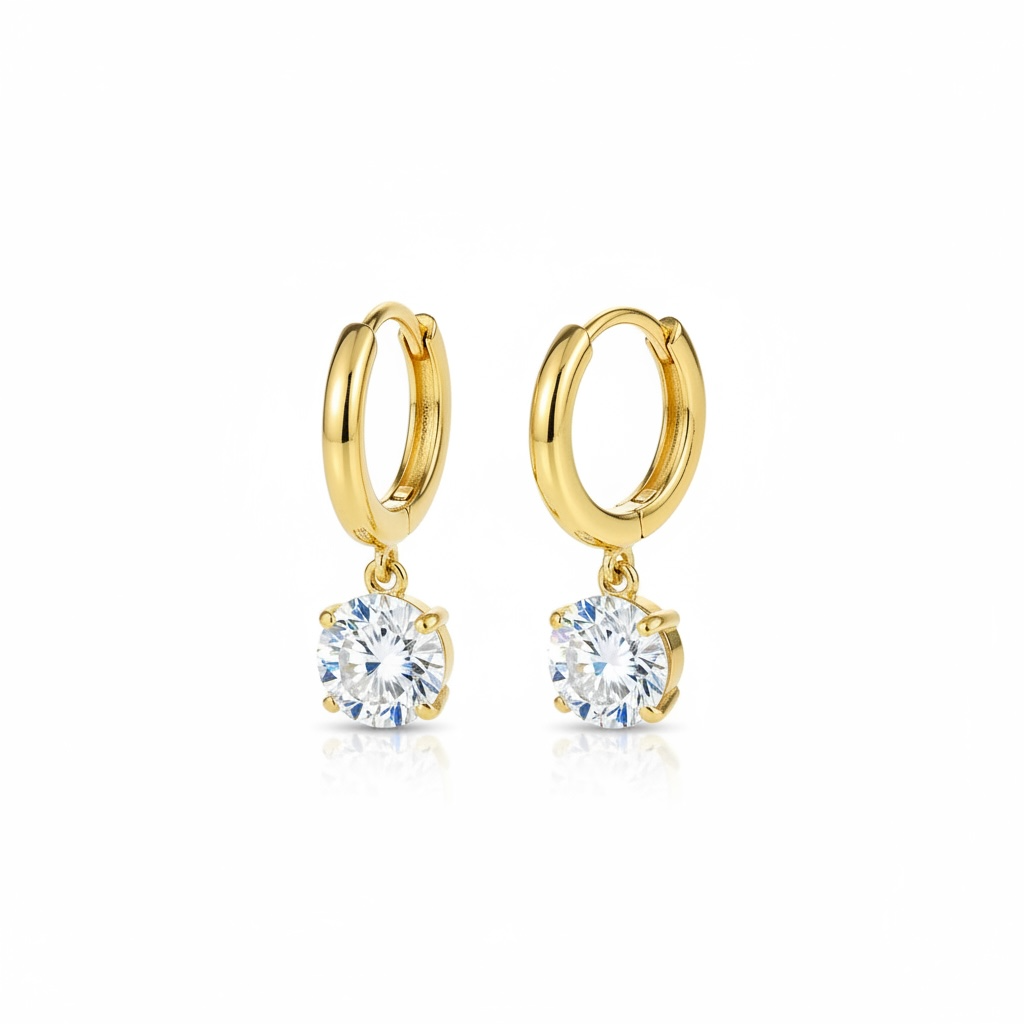 Gold on Sterling Silver Round Cubic Zirconia Drop Earrings