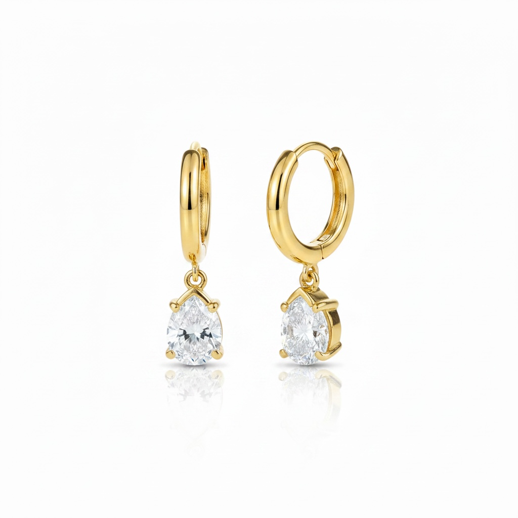 Gold plated on Sterling Silver Pear Cut Cubic Zirconia Drop Earrings