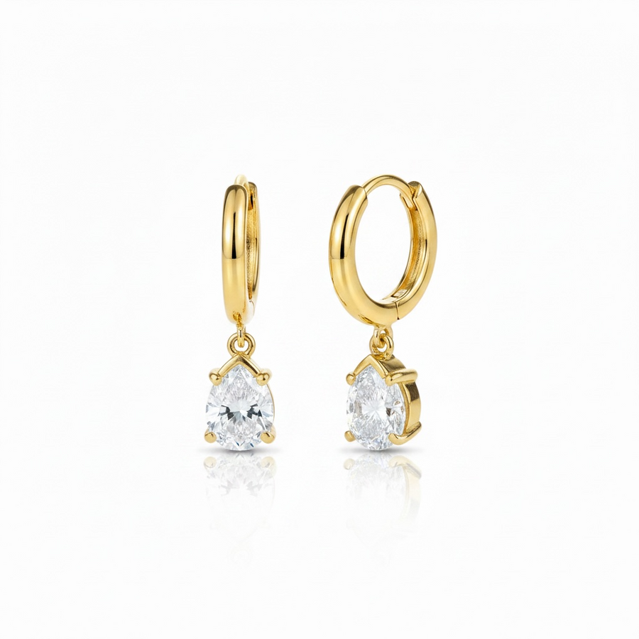 Gold plated on Sterling Silver Pear Cut Cubic Zirconia Drop Earrings