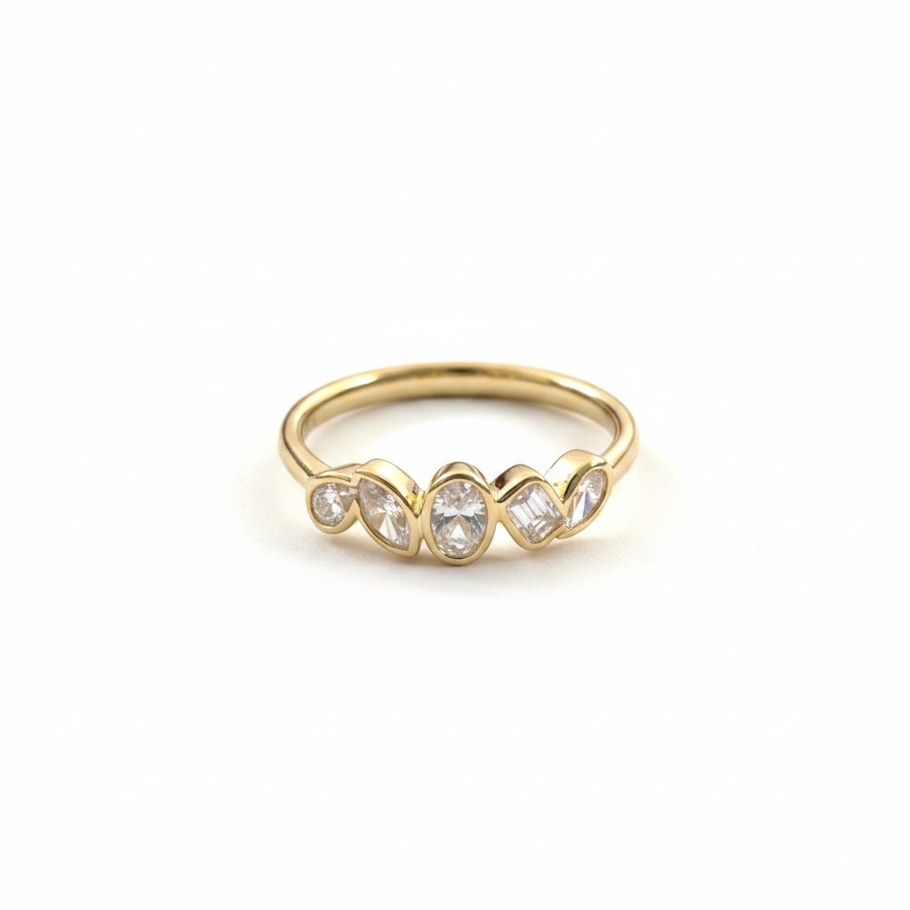 9ct Gold Five Bezel Set Lab Grown Diamond Ring