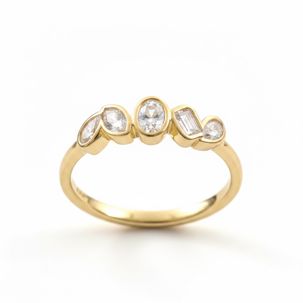 9ct Gold Five Bezel Set Lab Grown Diamond Ring