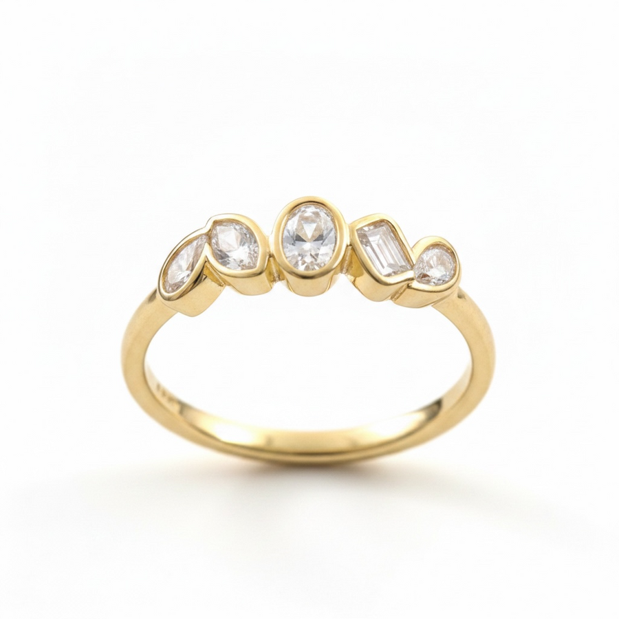 9ct Gold Five Bezel Set Lab Grown Diamond Ring