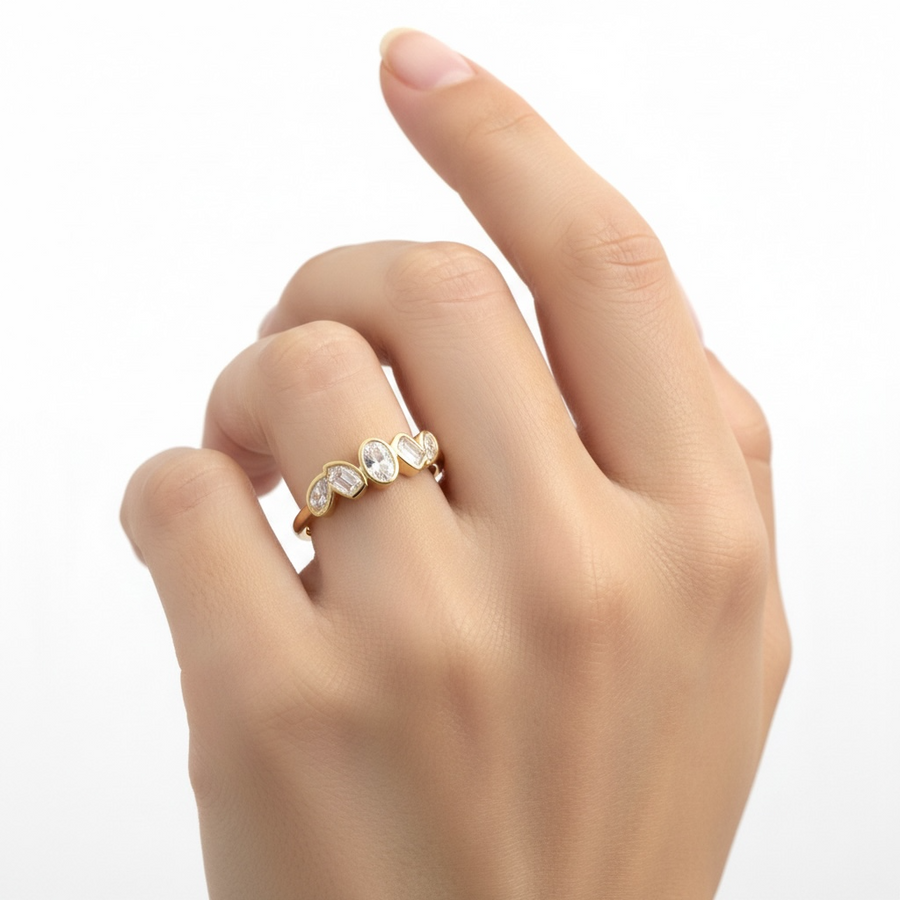 9ct Gold Five Bezel Set Lab Grown Diamond Ring