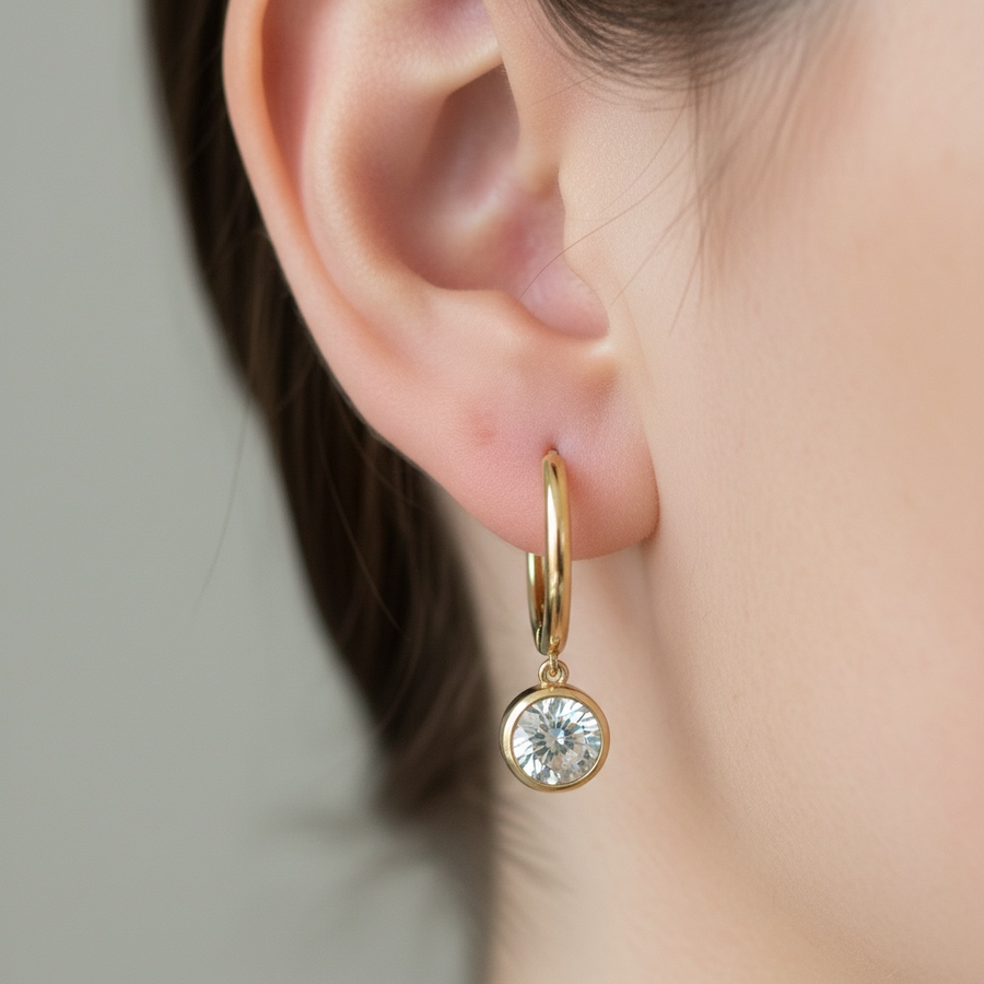 9ct Gold Bezel Set Lab Grown Diamond Drop Earrings