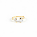 9ct Yellow Gold Toi et Moi Open Cuff Pear Cubic Zirconia Ring
