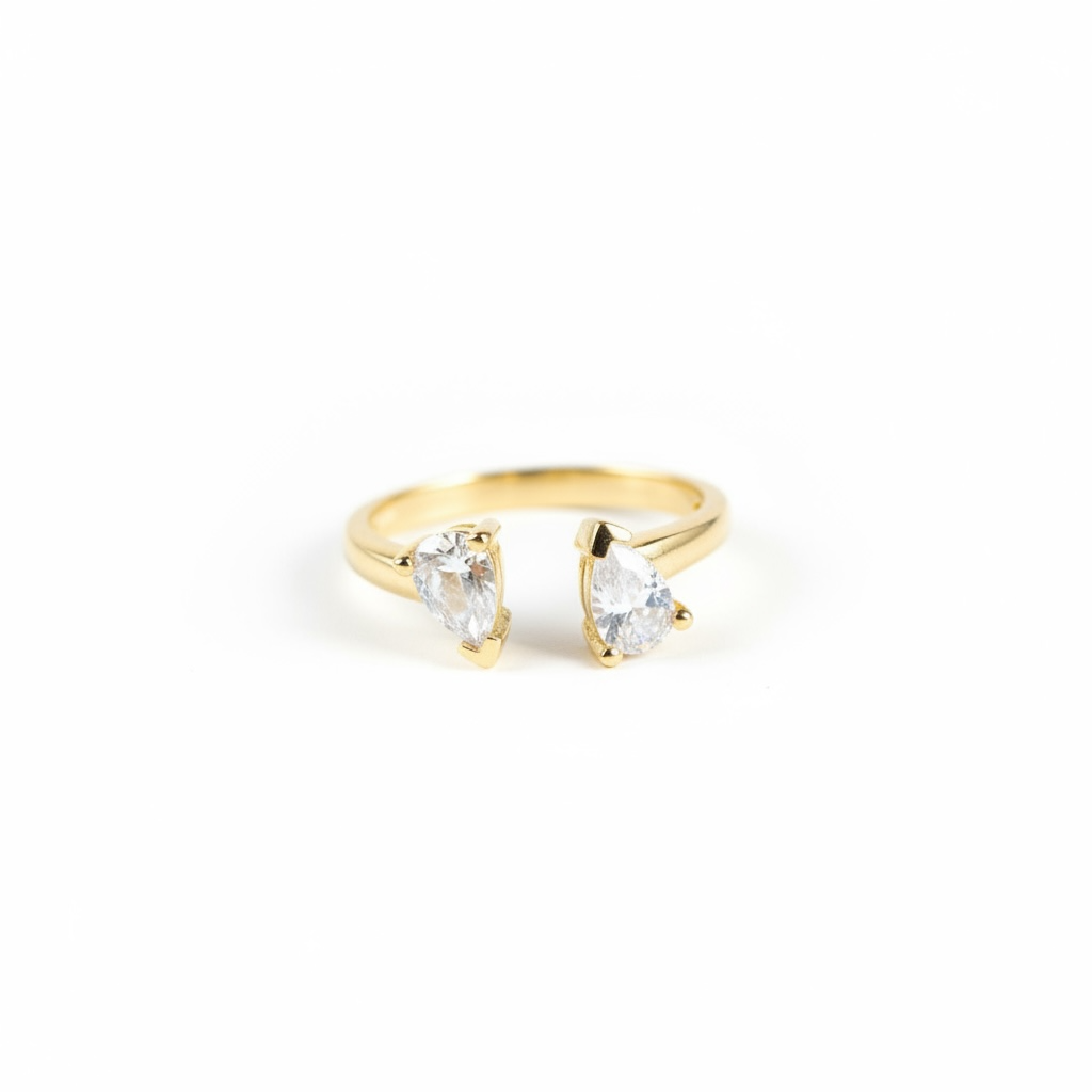9ct Yellow Gold Toi et Moi Open Cuff Pear Cubic Zirconia Ring