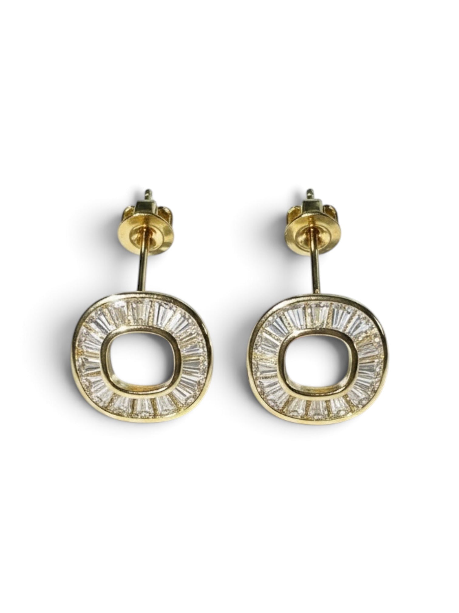 Gold on Silver Emerald Cut Cubic Zirconia Stud Earrings