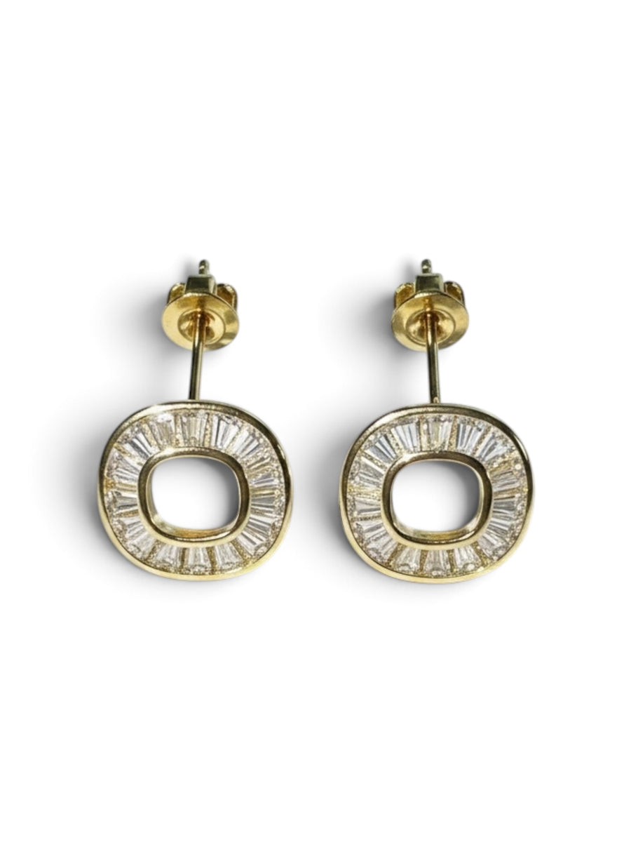 Gold on Silver Emerald Cut Cubic Zirconia Stud Earrings