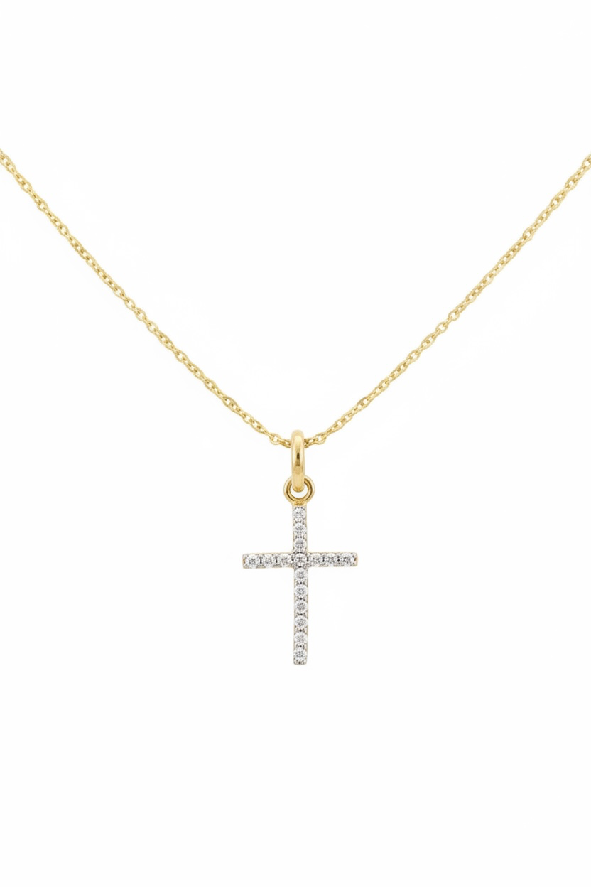 9ct Gold Cubic Zirconia Cross Necklace