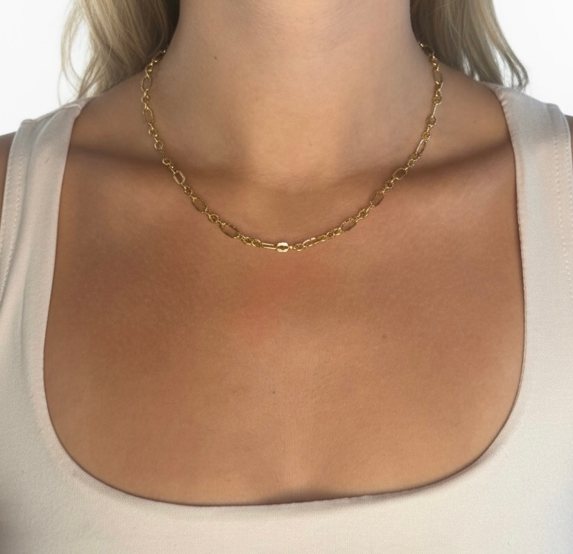 Gold plated on Sterling Silver Round Link Chain Necklace