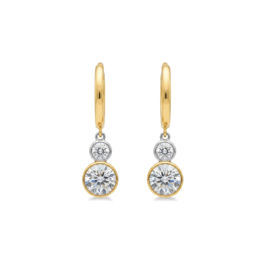 9ct Gold Round Cut Drop Lab Diamond Hoop Earrings