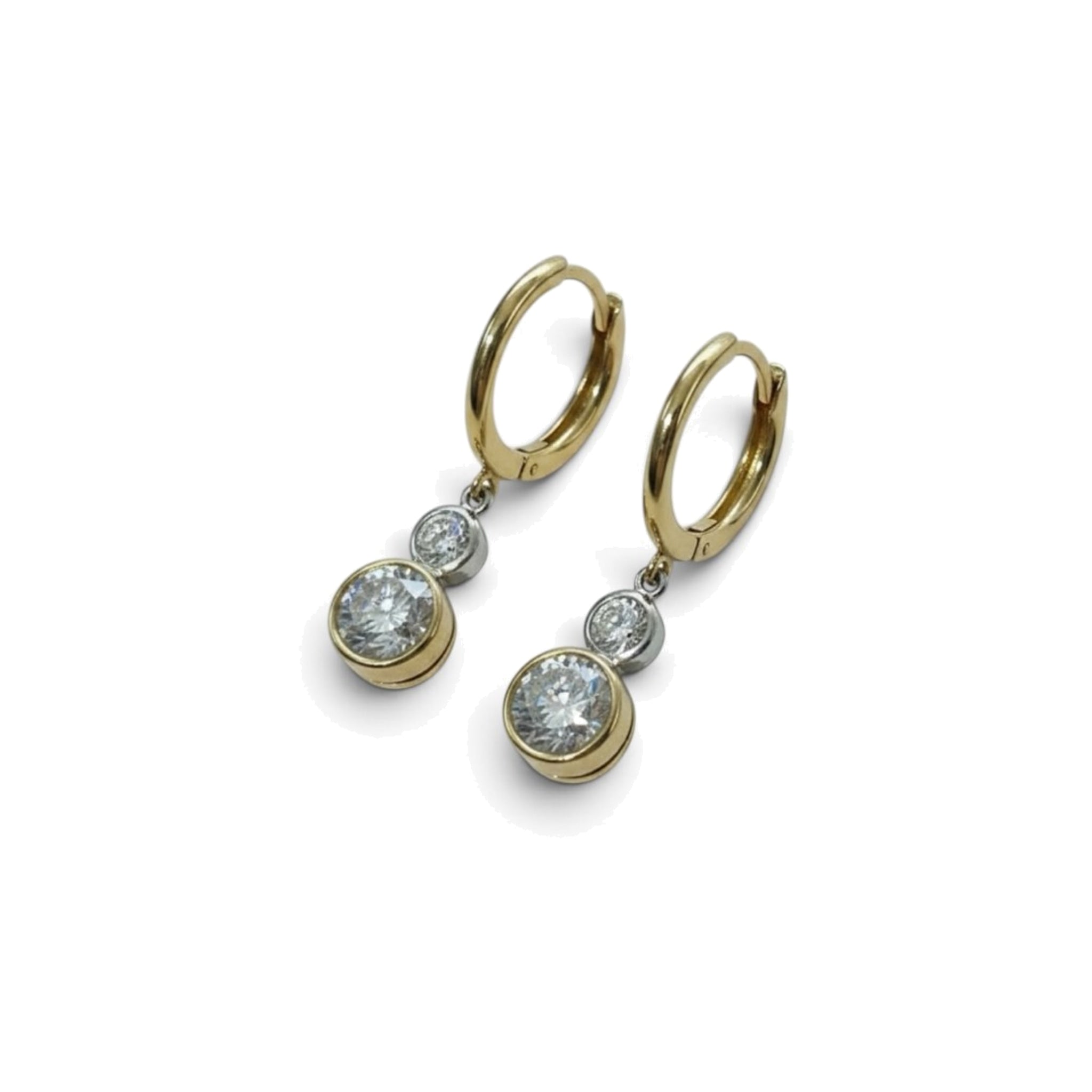 9ct Gold Round Cut Drop Lab Diamond Hoop Earrings