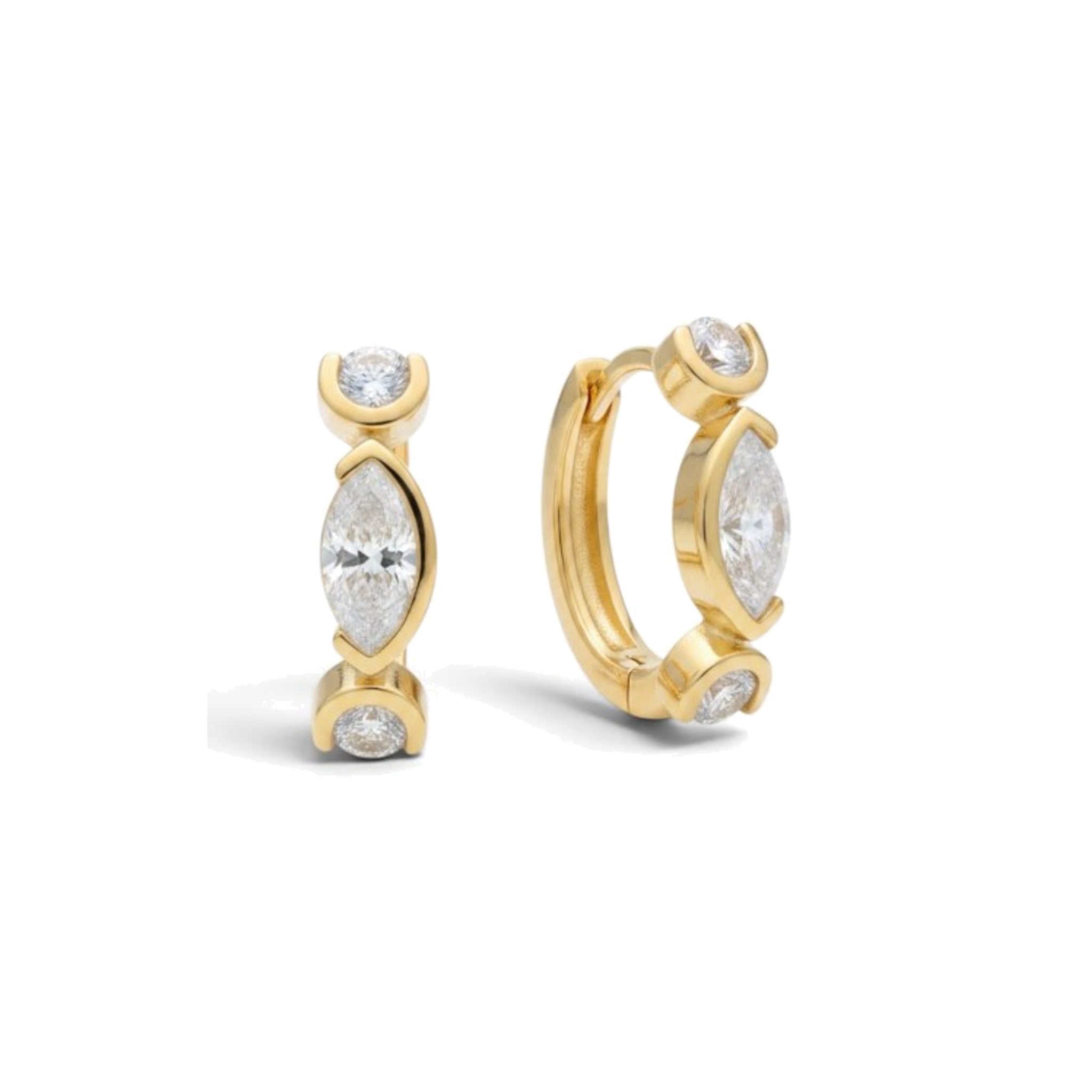 9ct Gold Marquise & Round Lab Diamond Hoop Earrings