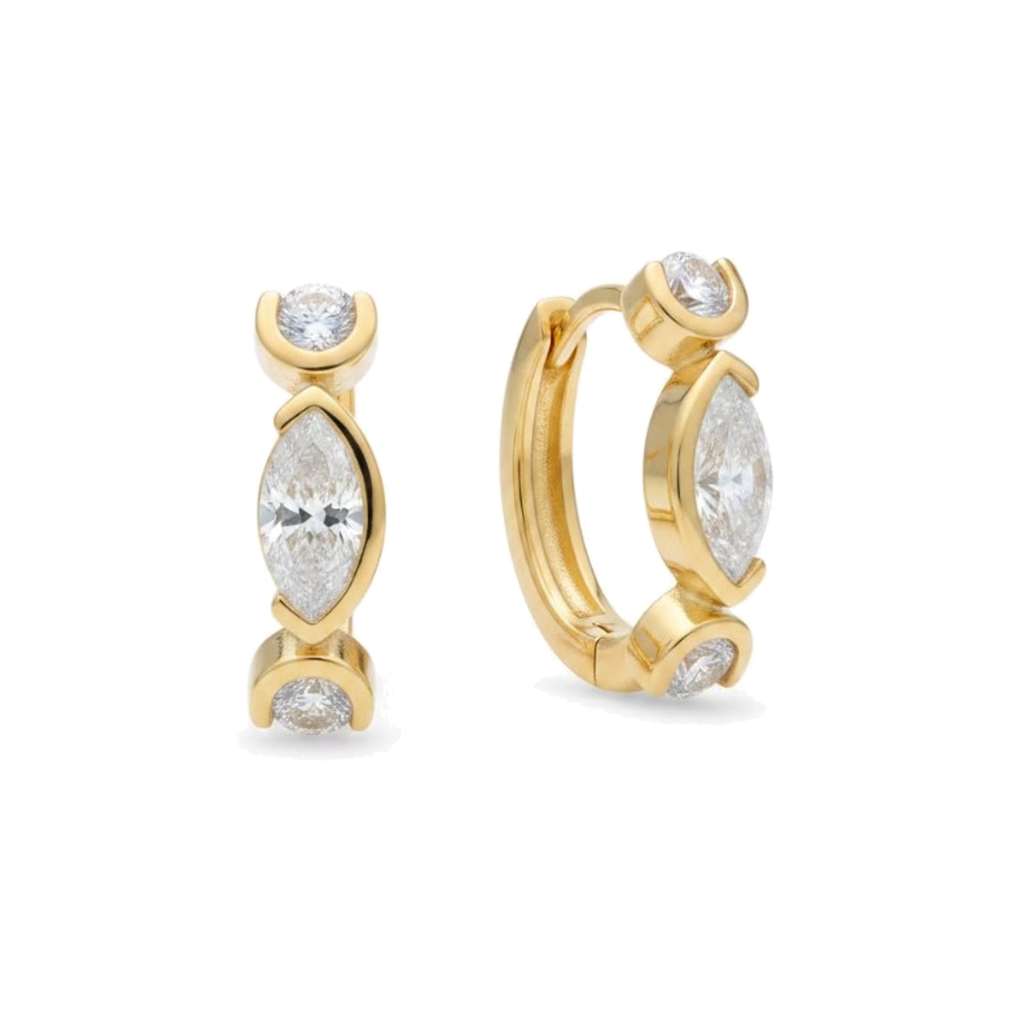 9ct Gold Marquise & Round Lab Diamond Hoop Earrings