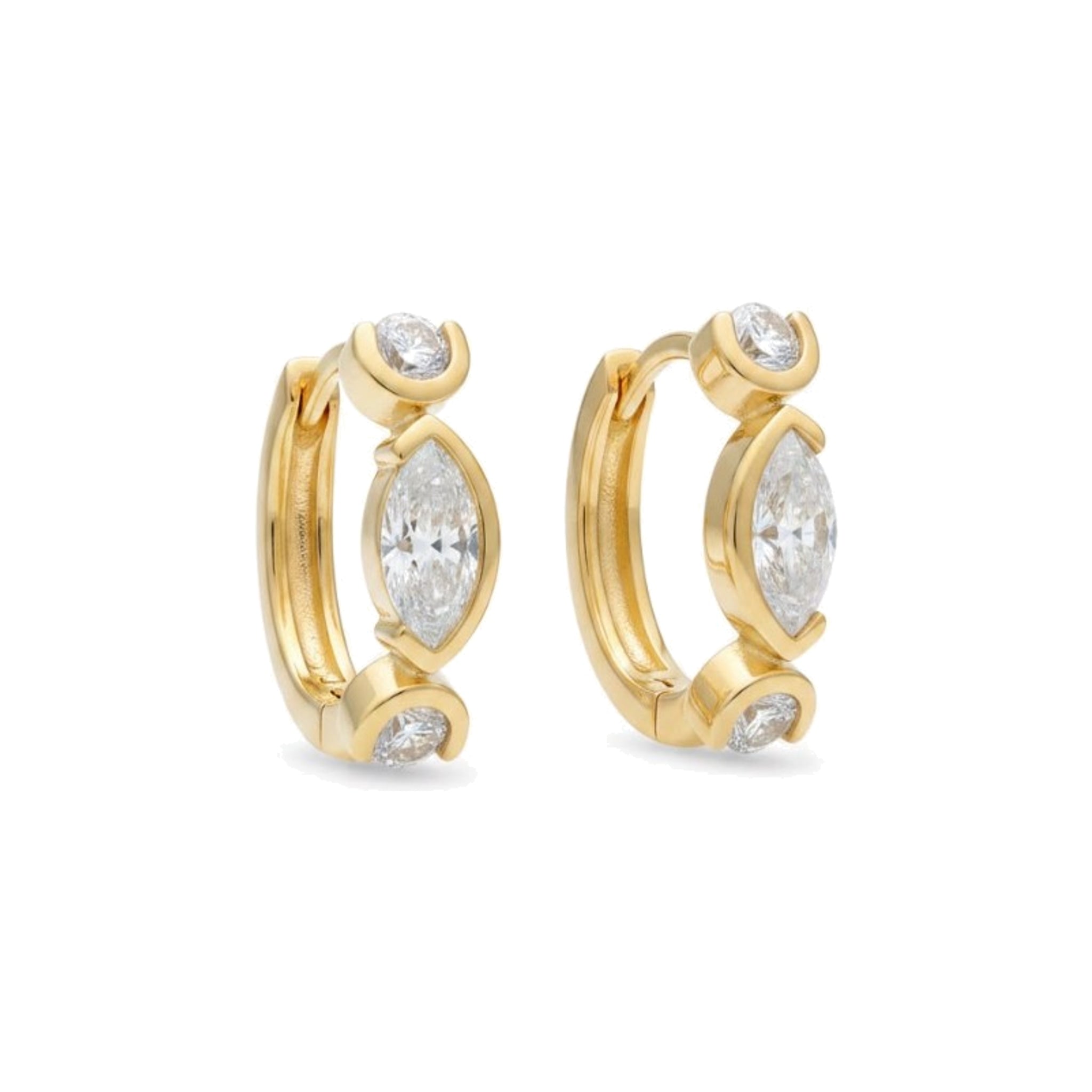 9ct Gold Marquise & Round Lab Diamond Hoop Earrings